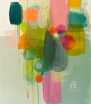 Цифровое искусство под названием "Vibrant Green Abstr…" - Kselma Randvald, Подлинное произведение искусства, Цифровая живопи…