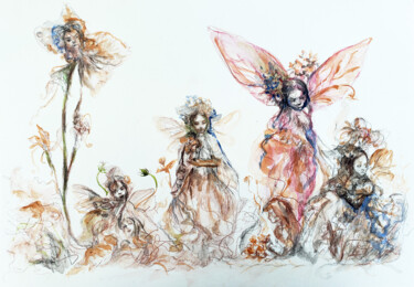 Tekening getiteld "Dream Fairy's Gathe…" door Kselma Randvald, Origineel Kunstwerk, Aquarel