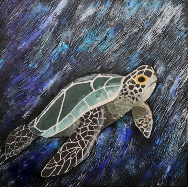 Картина под названием "Морская Черепаха" - Ксения Михеева, Подлинное произведение искусства, Акрил Установлен на Другая жест…