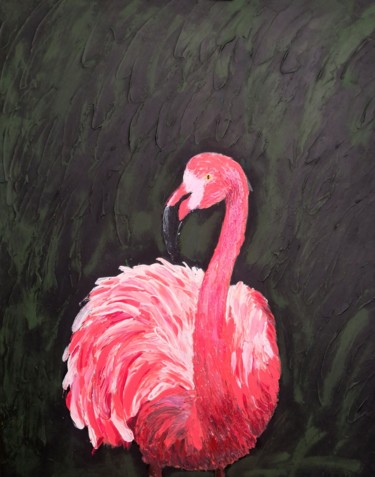 Картина под названием "Фламинго" - Ксения Михеева, Подлинное произведение искусства, Акрил Установлен на Другая жесткая пане…