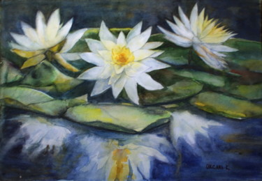 Painting titled "Mystery lotus flowe…" by Ksana Kuznezova, Original Artwork, Watercolor