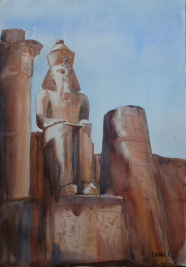 Pintura titulada "Keeper of Egyptian…" por Ksana Kuznezova, Obra de arte original, Acuarela