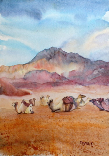 Painting titled "The path to Sinai i…" by Ksana Kuznezova, Original Artwork, Watercolor