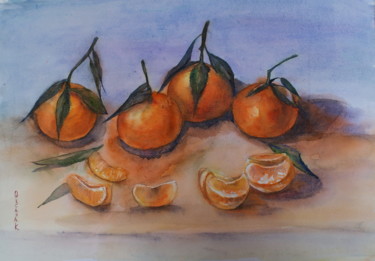Pintura intitulada "Mandarins" por Ksana Kuznezova, Obras de arte originais, Aquarela
