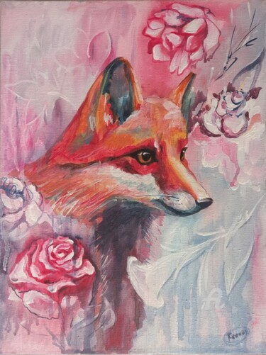 Schilderij getiteld "Лиса, Fox" door Ksenia, Origineel Kunstwerk, Acryl Gemonteerd op Frame voor houten brancard