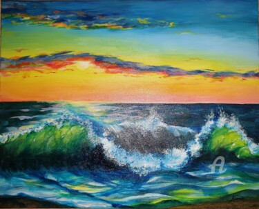 Painting titled "Волна, Wave" by Ksenia, Original Artwork, Acrylic Mounted on Wood Stretcher frame