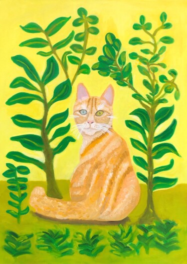 Ζωγραφική με τίτλο "Turkish cat in gard…" από Ксения Гревизирская, Αυθεντικά έργα τέχνης, Λάδι