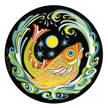 Malerei mit dem Titel "Lunar fish" von Оксана Кулиш, Original-Kunstwerk, Tempera