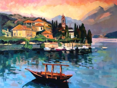 Malerei mit dem Titel "Сomo lake" von Ksenia Senkevich, Original-Kunstwerk, Öl