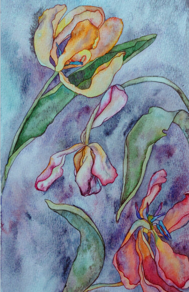 Картина под названием "увядшие цветы" - Ксения Тарасова, Подлинное произведение искусства, Акварель