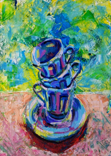 Картина под названием "Tea blues" - Ksenia Tsyganyuk, Подлинное произведение искусства, Акрил