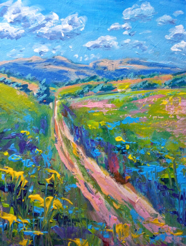 Malerei mit dem Titel "Blooming hills" von Ksenia Tsyganyuk, Original-Kunstwerk, Acryl