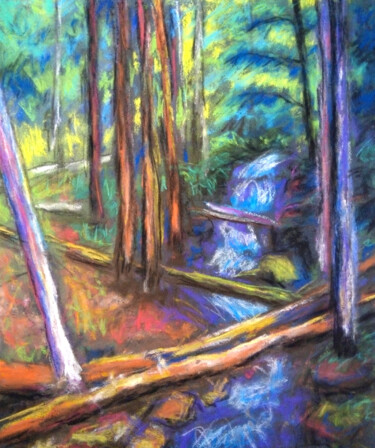 Schilderij getiteld "Forest stream" door Ksenia Tsyganyuk, Origineel Kunstwerk, Pastel