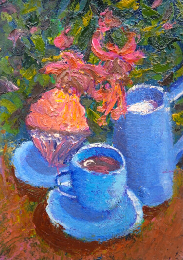 Peinture intitulée "Morning tea cup" par Ksenia Tsyganyuk, Œuvre d'art originale, Huile