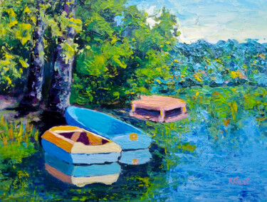 Painting titled "Happy lake" by Ksenia Tsyganyuk, Original Artwork, Acrylic