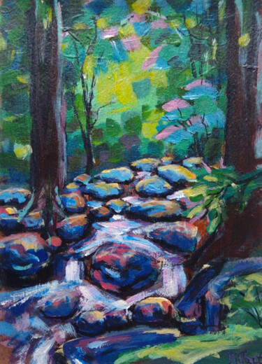 Painting titled "Songs of a stream" by Ksenia Tsyganyuk, Original Artwork, Acrylic