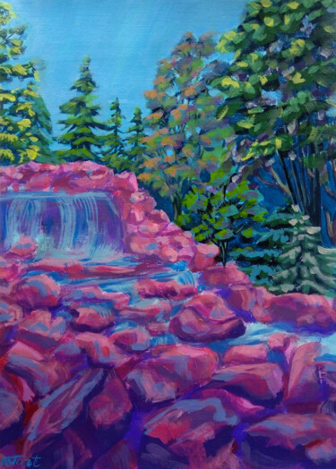 Картина под названием "Waterfall of lovers" - Ksenia Tsyganyuk, Подлинное произведение искусства, Акрил