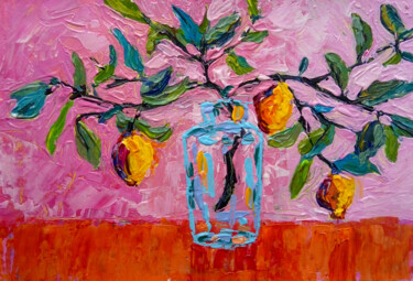 Painting titled "Lemon branch" by Ksenia Tsyganyuk, Original Artwork, Acrylic