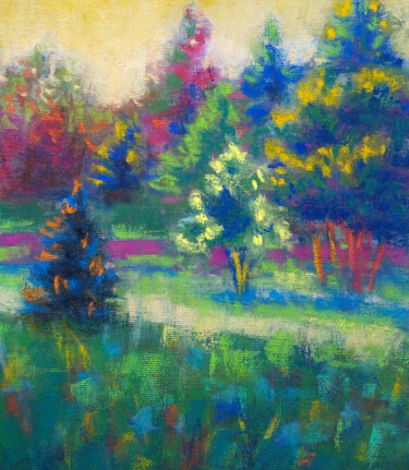 Pintura intitulada "Evening park" por Ksenia Tsyganyuk, Obras de arte originais, Pastel