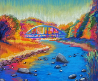 Painting titled "Woodstock bridge" by Ksenia Tsyganyuk, Original Artwork, Pastel