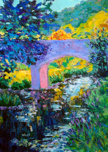 Schilderij getiteld "Lavender bridge" door Ksenia Tsyganyuk, Origineel Kunstwerk, Acryl