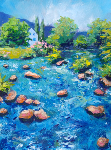 Картина под названием "Winter river" - Ksenia Tsyganyuk, Подлинное произведение искусства, Акрил