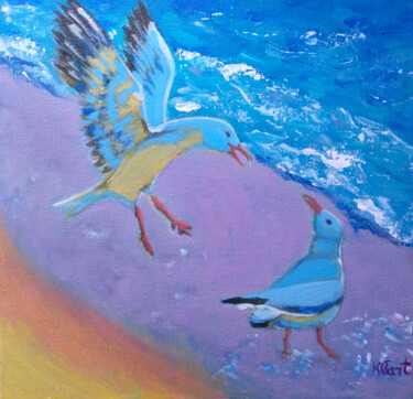 Painting titled "Seagulls dance" by Ksenia Tsyganyuk, Original Artwork, Acrylic