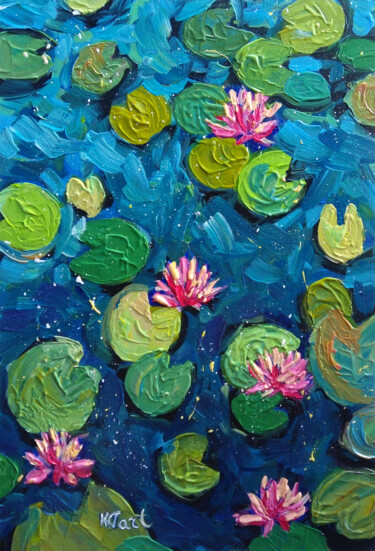 Pintura intitulada "Water lily garden" por Ksenia Tsyganyuk, Obras de arte originais, Acrílico