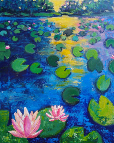 Malerei mit dem Titel "Water lilies flavor…" von Ksenia Tsyganyuk, Original-Kunstwerk, Acryl