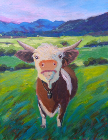 Pintura intitulada "Alpine cow" por Ksenia Tsyganyuk, Obras de arte originais, Acrílico