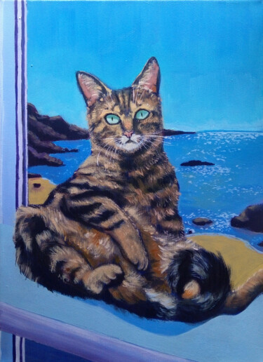 Painting titled "Tiger cat" by Ksenia Tsyganyuk, Original Artwork, Acrylic