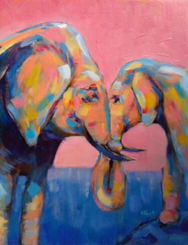 Ζωγραφική με τίτλο "Simple love. Elepha…" από Ksenia Tsyganyuk, Αυθεντικά έργα τέχνης, Ακρυλικό
