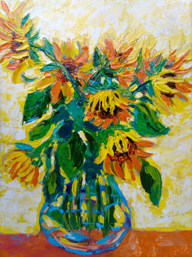 Pittura intitolato "Sunny energy. Sunfl…" da Ksenia Tsyganyuk, Opera d'arte originale, Acrilico