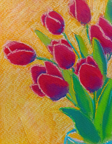 Painting titled "Spring tulips. Past…" by Ksenia Tsyganyuk, Original Artwork, Pastel Mounted on Other rigid panel