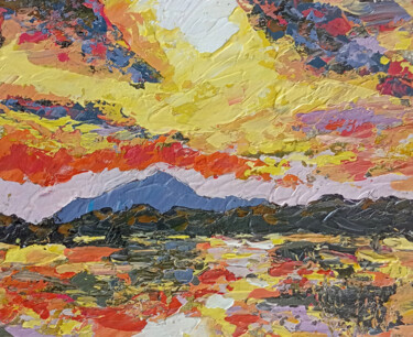 Painting titled "Sunset gold" by Ksenia Tsyganyuk, Original Artwork, Acrylic