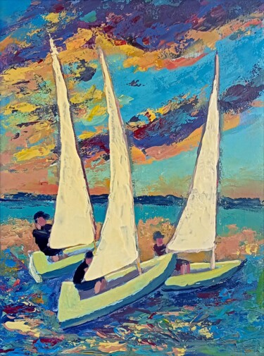 Painting titled "Fighters. Yachting…" by Ksenia Tsyganyuk, Original Artwork, Acrylic
