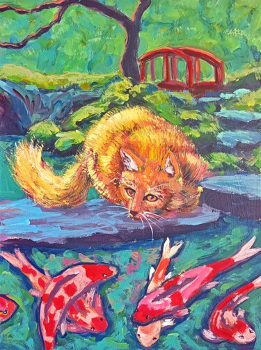 Schilderij getiteld "Koi pond" door Ksenia Tsyganyuk, Origineel Kunstwerk, Acryl