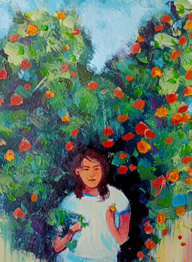 Peinture intitulée "Orange grove. Summe…" par Ksenia Tsyganyuk, Œuvre d'art originale, Acrylique