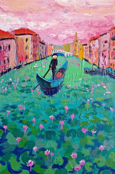 Картина под названием "Water lilies in Ven…" - Ksenia Tsyganyuk, Подлинное произведение искусства, Акрил