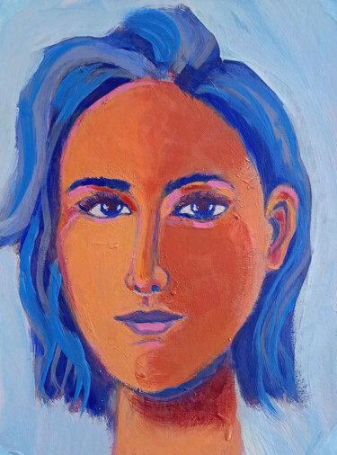Картина под названием "Blue curls. Abstrac…" - Ksenia Tsyganyuk, Подлинное произведение искусства, Акрил