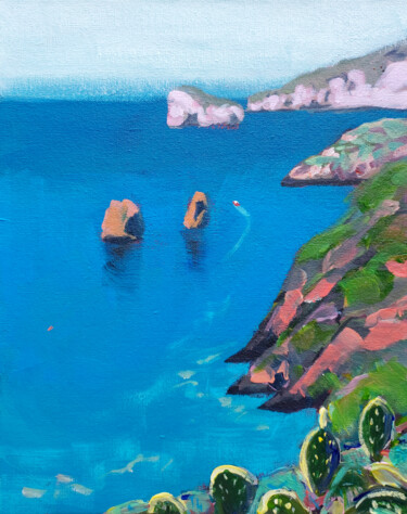 Schilderij getiteld "Day in Italy. Coast…" door Ksenia Tsyganyuk, Origineel Kunstwerk, Acryl