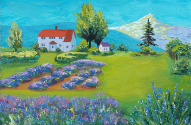 Schilderij getiteld "Lavender dream. Flo…" door Ksenia Tsyganyuk, Origineel Kunstwerk, Acryl Gemonteerd op Frame voor houten…