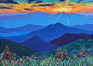 Painting titled "Lullaby of mountain…" by Ksenia Tsyganyuk, Original Artwork, Acrylic Mounted on Wood Stretcher frame