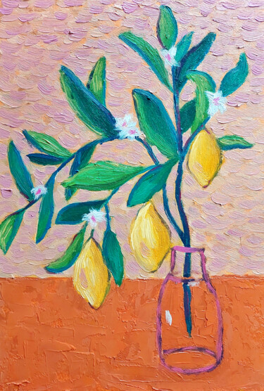 Painting titled "Lemon delight" by Ksenia Tsyganyuk, Original Artwork, Oil Mounted on Cardboard