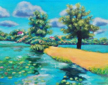 Painting titled "Life. Summer landsc…" by Ksenia Tsyganyuk, Original Artwork, Acrylic Mounted on Wood Stretcher frame