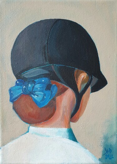 Schilderij getiteld "Blue ribbon" door Ksenia June, Origineel Kunstwerk, Acryl Gemonteerd op Frame voor houten brancard