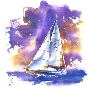 Malarstwo zatytułowany „Sailboat” autorstwa Ksenia Selianko, Oryginalna praca, Akwarela
