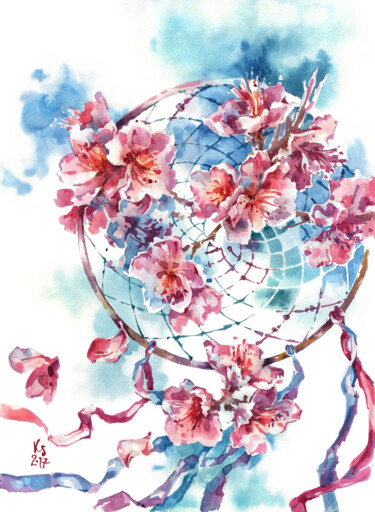 Malerei mit dem Titel "Spring bloom" von Ksenia Selianko, Original-Kunstwerk, Aquarell