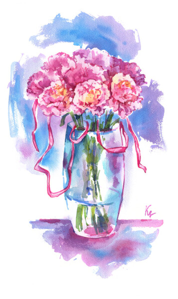 Peinture intitulée "Bright bouquet of c…" par Ksenia Selianko, Œuvre d'art originale, Aquarelle