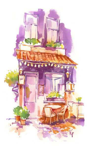 Painting titled "Summer cafe in the…" by Ksenia Selianko, Original Artwork, Watercolor